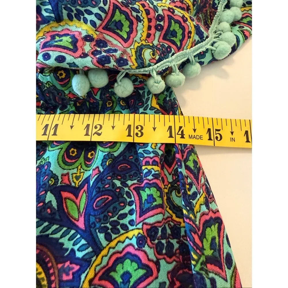 American & Beyond Caftan Dress/Swim Cover Teal Paisley Size M Festival, Resort